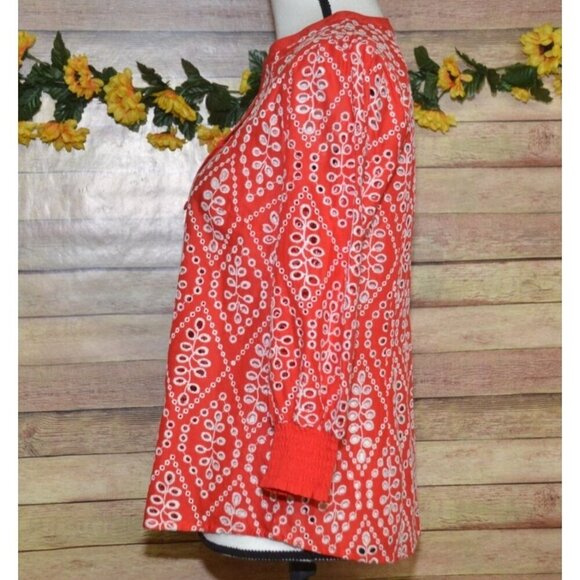 Cabi Ladies S Red Lyric Eyelet Button Front Blouse Top Size S Puff Sleeves - Picture 5 of 12